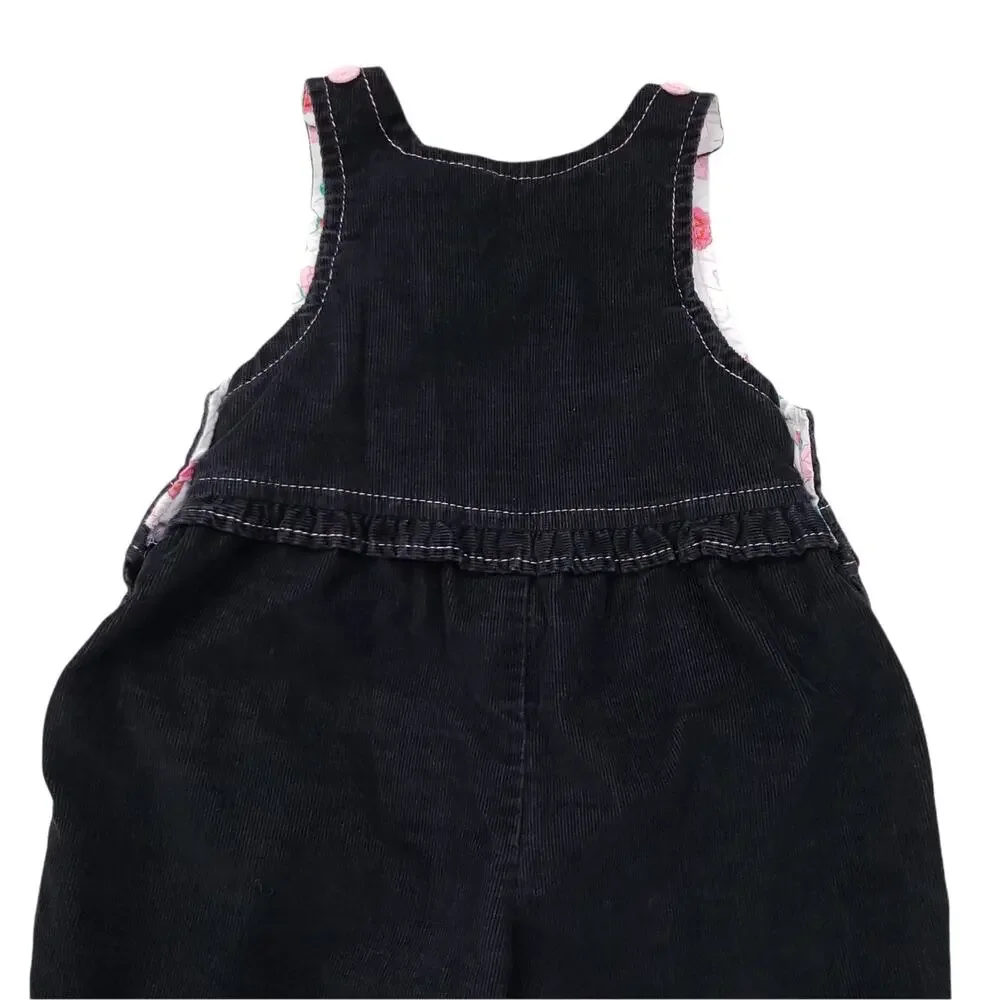 Vintage Healthtex Gray Corduroy Overalls Pink Floral Roses Patch Embroidery Sz 4